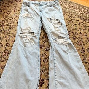 American Eagle Outfitters Light Blue Distressed Flare Jeans
